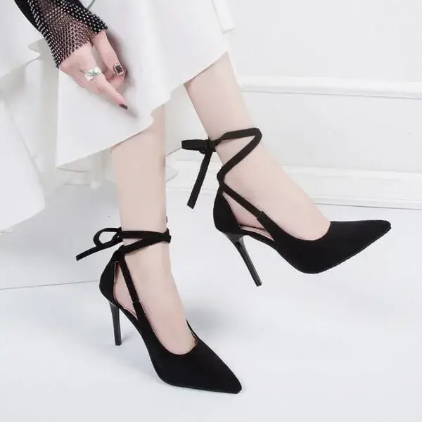 Ramboappliance Women Fashion Solid Color Plus Size Strap Pointed Toe Suede High Heel Sandals Pumps