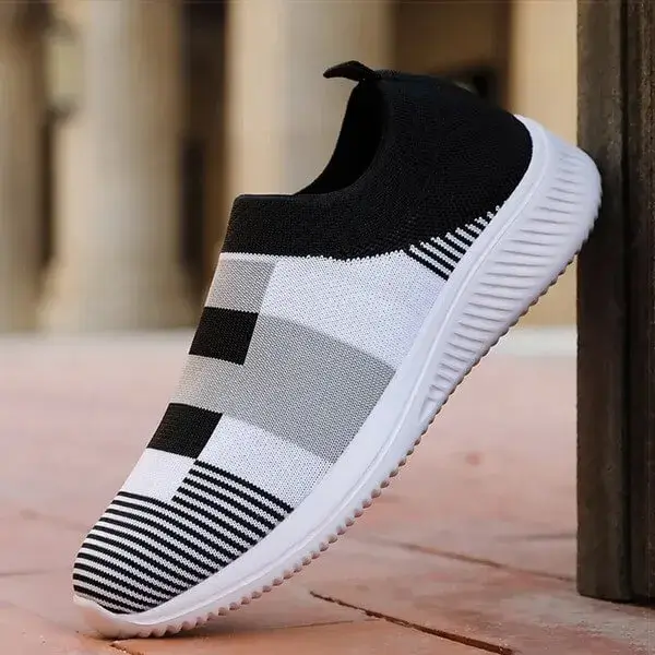 Ramboappliance Women Casual Knit Design Breathable Mesh Color Blocking Flat Sneakers