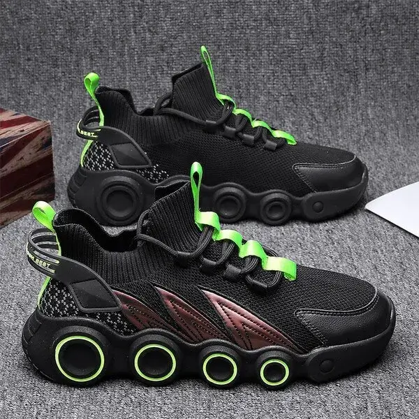 Ramboappliance Men Spring Autumn Fashion Casual Mesh Cloth Breathable Gradient Rubber Platform Shoes High Top Sneakers